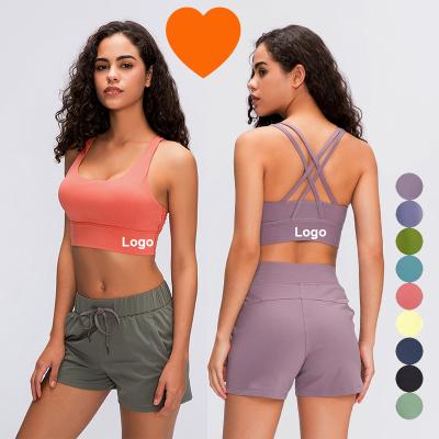 China S2026 Breathable Lulu Seamless Yoga Crop Tank Tops Girls Customs Training Running Workout Women Gym Fitness Yoga Sports Padded Bra for sale