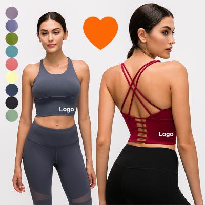 China D19095 Breathable Lulu Hot Selling Women Push Up Bra Aplet Crop Tank Top Workout Vest Running Biker Padded Fitness Yoga Sports Bra for sale