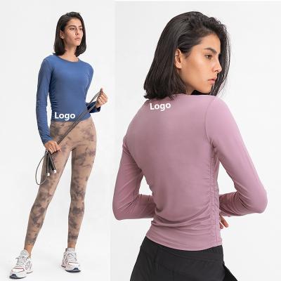 China DS009 Breathable Fast Active Wear Yoga Long Sleeve Shirts Ruched Side Women Fitness Sportswear for sale