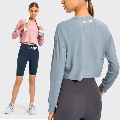 China DS124 Breathable T-Shirts Cropped Long Sleeve Sweatshirt For Women Casual Light Workout Tops Clothing for sale