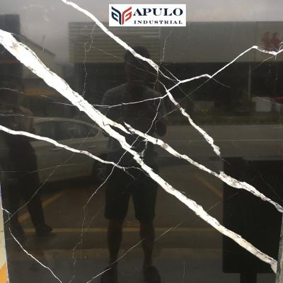 China Modern black and white marquina black marble stone belgium silky black spain tile with white veins black khenifra marble tile for sale