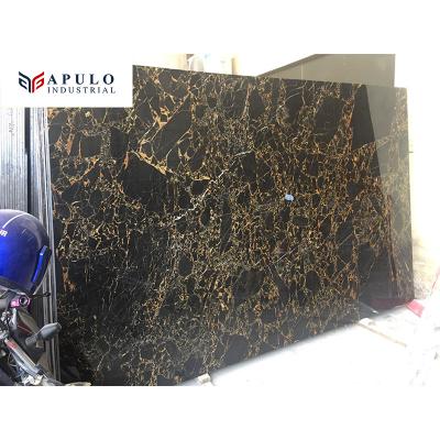 China Modern Natural Stone Black And Gold Precio Marmol Marble Negro For Wall Stair Floor Tiles Decoration for sale