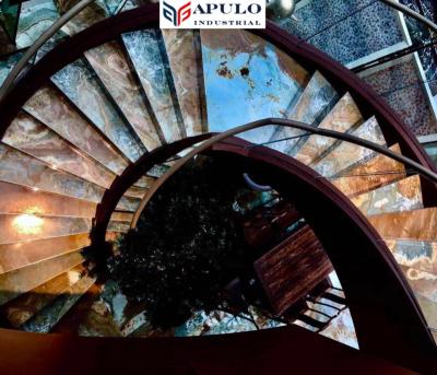 China Apulo Modern Modern Indoor Stone Cafe Brown Marble Stair Tread Straight Staircase Modern Floating Marble Step Design Customized for sale