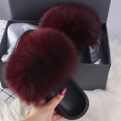 China Fashion Trend Fur Slippers Women's Fluffy Fox Fur Sandals Real Fashion Fox Fur Slides for sale