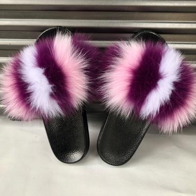 China Breathable Professional Standard High Quality Fur Slides Private Label Fur Slippers Fur Ball Slides for sale