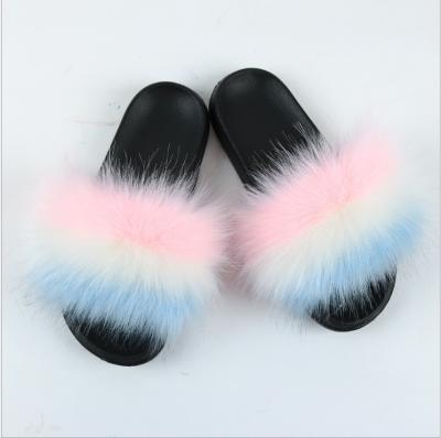 China 2021 Luxury Women's Imitation Slippers Women's Fox Fur Slide Household Plush Flat Bottom Breathable Imitation Sandals for sale