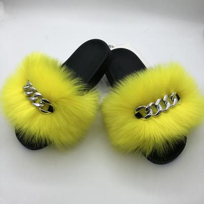 China 2021 Luxury Women's Imitation Slippers Women's Fox Fur Slide Household Plush Flat Bottom Breathable Imitation Sandals for sale