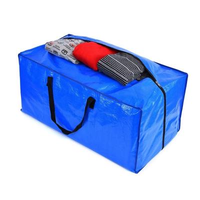 China Ecology Handled Reusable Custom Printed Extra Large Foldable Storage Bags Laminated PP Woven Travel Luggage Bag Large Moving Blue Zipper for sale