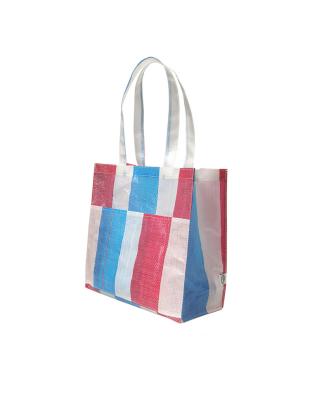 China Wholesale Custom Handled Printed Eco Friendly Recycle Reusable Grocery PP Laminated Woven With Zipper Tote Striped Shopping Bags for sale