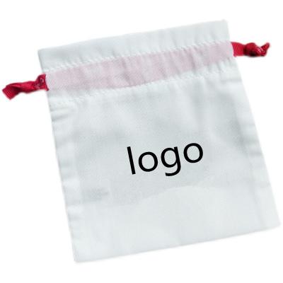 China Eco-friendly Custom Logo Printed Drawstring Cotton Canvas Jewelry Bag Small Gift Jewelry Pouch for sale