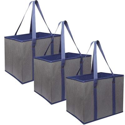 China Reusable Folding Nonwoven Bottom Reinforced Collapsible Handled Tote Shopping Bag Collapsible Grocery Box for sale