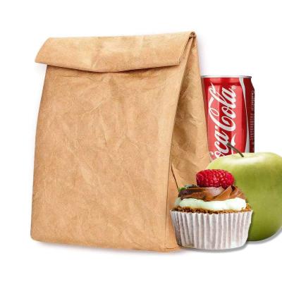 China Custom logo eco-friendly kraft paper tyvek cooler lunch open reusable waterproof thermal insulated bag for food delivery for sale