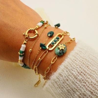 China Wholesale Tiny Stainless Steel Bracelets Jade Natural Stone Crystal Charm Vintage Beads Simple String Glass Bracelets Beaded Jewelry for sale