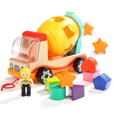 China Educational Toy Topbright Wooden Children's Game Shaped Building Blocks Assortment Train Bus Car Cognitive Toy for sale