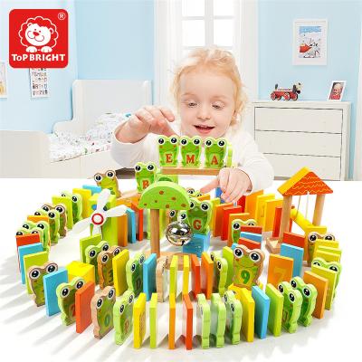 China Wooden Toy Domino Building Blocks For Kids Reaction Toy 100pcs Educational Colorful Dominoes Games Toys for sale