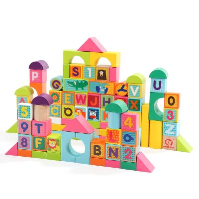 China Toy Topbright Wooden Educational Toy 100 Animal Toddler Digital Alphanumeric Practicing Building Blocks With Barrel for sale