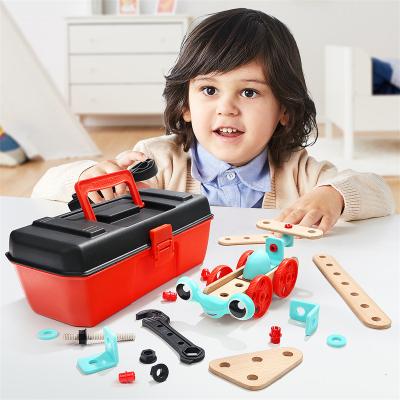 China Wooden + MDF + Tea Metal Nut Combination Disassembly Toolbox Child Educational Toy Baby Educational Toy Screws Screws Wood Tool Kit for sale