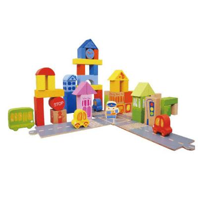 China Educational Toy 36 Months Kid Candy Store Wooden Building Block Set with 55pcs for sale