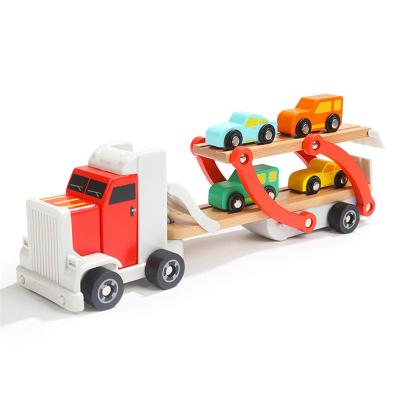 China New Style Wooden Car Toys Children Kids Toys Transport Truck Wooden Transporter Toys Wooden Double Decker Bus Transport Truck Toys For Children for sale