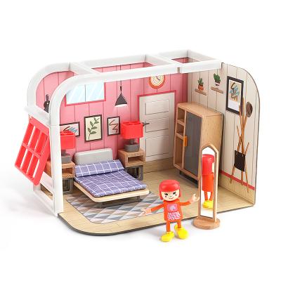 China Dollhouse--bedroom Wooden and Plastic Miniature DIY Hand-assembled Toy Gifts Parent-child Role Playing Doll Interactive Bedroom for sale