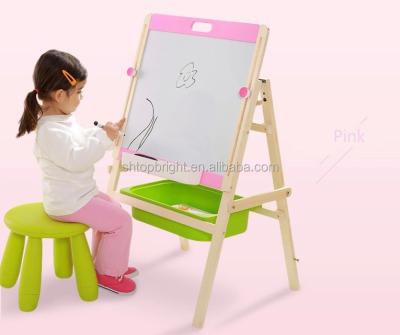 China Kids Wooden Folding 2 Sides Rotatable Blackboard Magnetic Board Easel Wooden Stands and White Boards for Drawing Board for sale