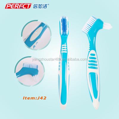 China Denture Toothbrush Oral Care Denture Brush And Guards Dental Toothbrush PP+TPR Medium Nylon Adult for sale