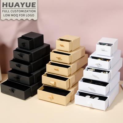 China Ring Bracelet Necklace Earring Jewelry Wholesale Paper Box Ring Box Sliding Jewelry Packaging Drawer Black Solid Color Foam Simple Pendant Necklace Bracelet With Logo for sale