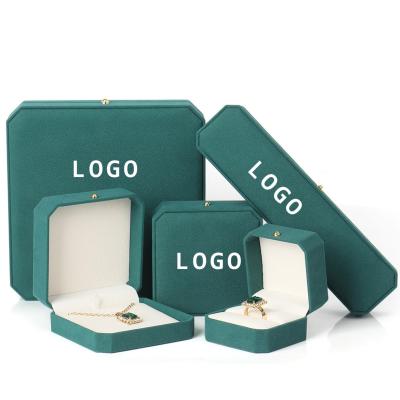 China Wholesale Flip Gift Octagonal Ring Box Green Leather 8 Angle Ring Earrings Necklace Earring PU Bracelet Jewelry Box Packaging for sale