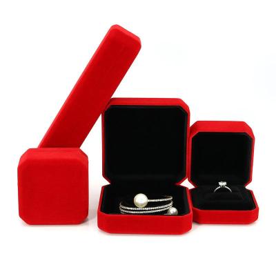 China Luxury Velvet Jewelry Store Package Jewelry Store Logo Red Octagonal Ring Gift Jewelry Earring Necklace Bracelet Ring Packaging Custom Necklace Box For Pendant Chain for sale