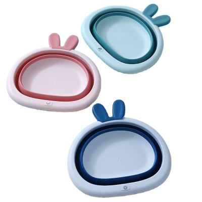 China Cartoon Rabbit Design Good Quality PP Portable Baby Cute Viable Strip Plastic Folding Wash Basin for sale