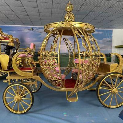 China Cinderella Wedding Cart Wholesale Price Guided Electric Cinderella Pumpkin Horse Wedding Cart Golden Pumpkin Cart For Sale for sale