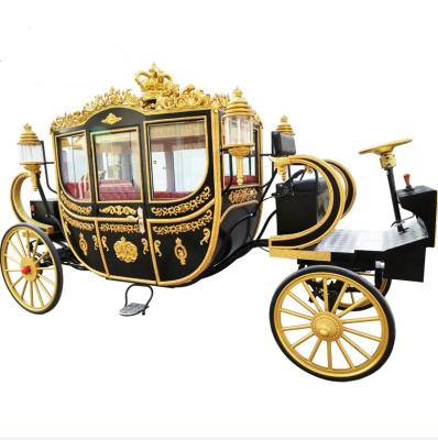 China European four-wheel electric royal horse carriage guided wedding retro marathon cart black luxury royal horse cart for rental for sale