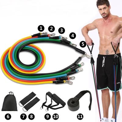 China 11 PCs Bandas Para Hacer Ejercicio Durable Gym Fitness Strength Band Rope Rubber Resistance Band Set With Handles for sale