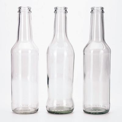 China Beverage VUE wholesale price 275ml transparent clear glass beer bottle 350ml bottle with crown cap for sale