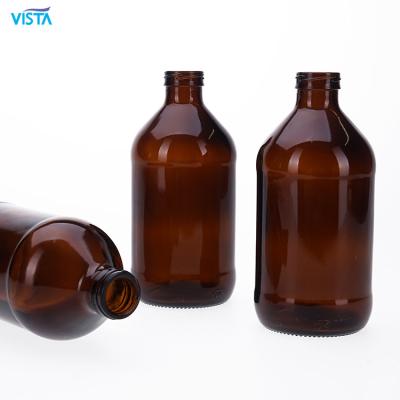 China Large 500ml Amber Boston Shape Medicine Glass Bottle Jar Chemical Pharmaceutical Hook Lid Twist Off Finished for sale