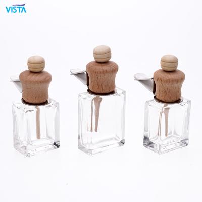 China Factory Price Wholesale Air Freshener 10ml Glass Bottle Car Cosmetic Empty Hanging Perfume Bottle With Wooden Lid for sale