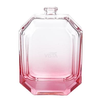 China 100ml Luxury Cosmetic Top Flint Perfume Glass Bottle with Gradually Sprayed Pink Color for sale