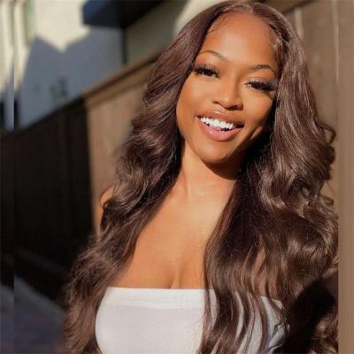 China Body Wave #4 Brown Color Body Wave Brazilian Virgin Hair Wigs, Cuticle Aligned Hair Pre Plucked Wig, Wholesale 13x4 13x6 Lace Front Wig for sale