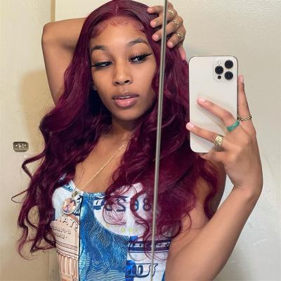 China Luxuve 99J Virgin Human Hair Body Wave Red Colored Frontal Wig Vendor Raw Indian Lace Hd Full Lace Front Color Women Human Hair Wig For for sale