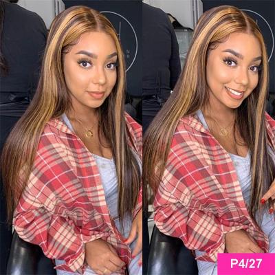 China Directly Highlight 4/27 Brazilian Virgin 5x5 Lace Closure Wig HD Straight Full Lace Frontal Wig Transparent Brazilian Hair Supplier for sale