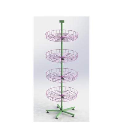 China Eco-friendly Equipment Metal Store Toy Supermarket Folding Revolving Floor Basket Display Stand for sale