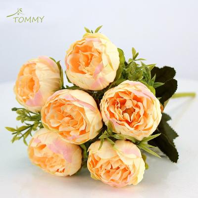 China Silk Cloth + Plastic + Iron Wire 7 Colors Can Be Chosen Artificial Flowers Rose Silk Peony Bouquet for sale