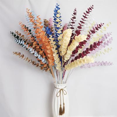 China Minimalist color can be customized 5 forks eucalyptus leaf binds plastic flower to wedding decoration for sale