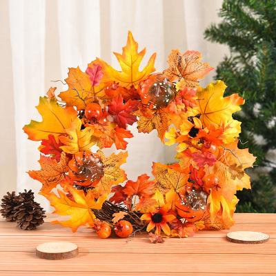 China Dead Branches + Cloth + Artificial PVC Pumpkin Orange and Green Maple Leaves and Berry Fall Archway Wreath Garland for sale