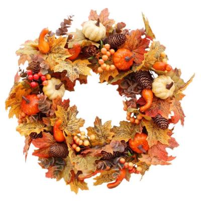 China Autumn Pumpkin Maple Leaf Pine Artificial Berry Wreath Cone Dead Branches Fabric+PVC Direct Selling Fall Party Decorations for sale