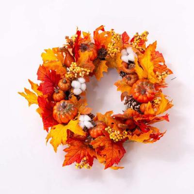 China Dead Branches + Cloth + Artificial Pumpkin Berry Wreath For Fall Halloween PVC Garland Decoration for sale