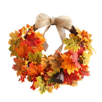 China Dead Branches+Fabric+PVC Artificial Maple Leaves Pumpkin Wreath Fall Wreath Decorative Flowers Fall Decor Thanksgiving Decorations for sale