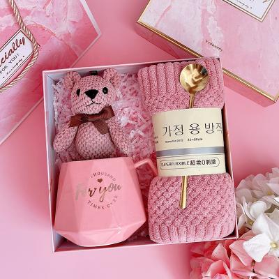 China Popular Gift Wedding 1set Birthday Gift For Girls Adult Gift Set Cup Women Valentine's Day Present With Pink Gray Gift Box Bag for sale