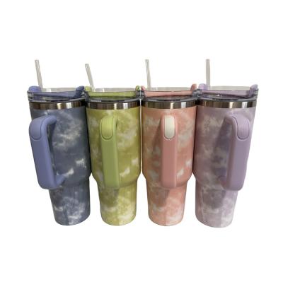 China Sustainable double wall vacuum insulated stainless travel mugs H2.0 Wisteria Tie Dye 40oz tumbler with removable handle for sale