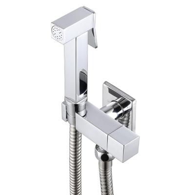 China Modern Square Brass Shattaf Bidet Sprayer WithShower Head Bracket With Cover For Bathroom Toilet for sale